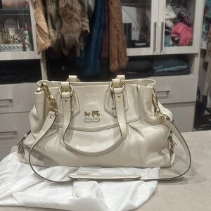 Coach Cream Pebbled Leather Satchel with Gold Hardware
